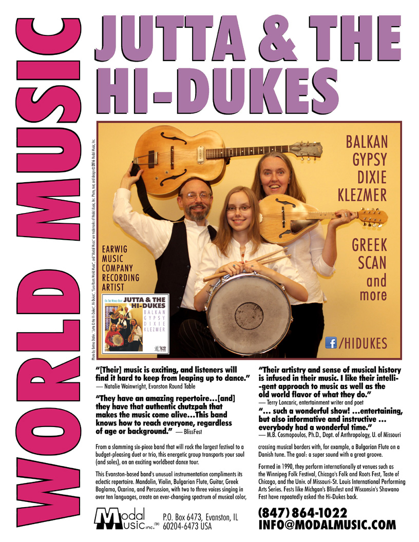 Jutta & the Hi-Dukes One-sheet brochure PDF file. Click to download the printable PDF file for the Jutta & the Hi-Dukes One-sheet brochure. Copyright 2016-2019, Modal Music, Inc. (tm). All rights reserved.